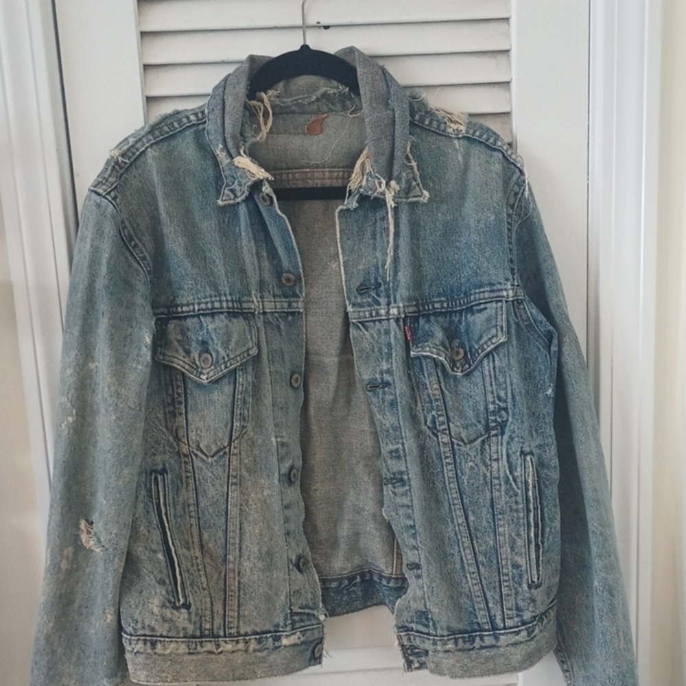 Levi's Blue Denim Jacket Shredded